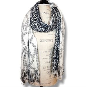 Michael Kors Cream, Gray, & Black Double Sized Fringed Wrap/Scarf -OS